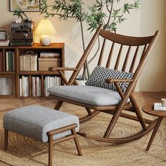 a rocking chair and ottoman in a living room