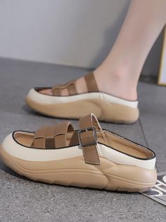 Spring Flat T-strap Sandals With Platform, Casual Platform Slippers With Flat Heel, Trendy Summer Slip-on Clogs, Summer Slingback Slip-on Sandals With Buckle Closure, Trendy Synthetic T-strap Sandals With Round Toe, Beige Platform Slip-on Slippers, Trendy Beige Slip-on Slippers, Comfortable Platform Slingback Sandals With Round Toe, Closed Toe Platform Slippers For Vacation