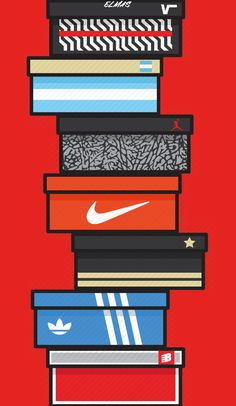 a stack of nike shoes on top of each other, with the word's logo above