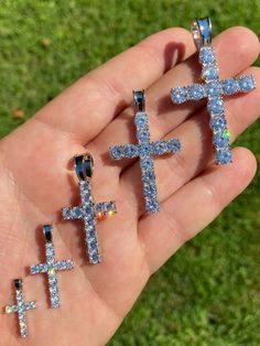 "Gorgeous mens or ladies simulated diamond cross pendants Solid 925 sterling silver! Stamped 925 5 sizes: Tiny 0.5\" (0.75\" w bale) 2 grams - 2mm stones - fits chains up to 2mm thick -doesnt fit tennis chains Small 0.75\" (1\" w bale) 3 grams - 3mm stones - fits chains up to 3mm thick (fits 2-3mm tennis chains) Medium 1\" (1.5\" w bale) 5 grams - 4mm stones - fits chains up to 5mm thick (fits 2-4mm tennis chains) Large 1.5\" (1.75\" w bale) 6 grams - 5mm stones - fits chains up to 5mm thick (fi Silver Iced Out Cross Pendant Necklace, White Iced Out Cross Jewelry, Silver Diamond Cross Jewelry, Silver Cross Diamond Jewelry, Silver Sterling Silver Cross Necklace With Diamond Cut, Sterling Silver Diamond Cut Silver Cross Necklace, White Cubic Zirconia Cross Jewelry, Iced Out White Gold Cross Pendant Jewelry, Iced Out Diamond Cross Pendant Jewelry