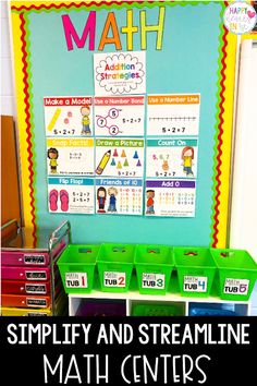 a classroom wall with the words, simply and streamline math centers