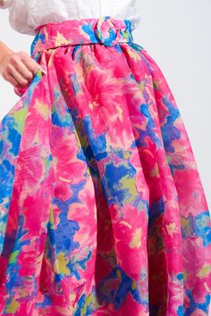 A printed woven full midi skirt featuring back zipper closure and self belt Details: Self : 100% PolyesterLining: 100% Polyester Size & Fit - Model is 5`8" And Wearing Size Small- Measurements Taken From Size Small- Approx. Length: 34" Full Midi Skirt, Fuchsia Dress, Chiffon Floral, Girl Closet, Flying Tomato, Scarf Sale, Curve Dresses, Floral Chiffon, Set Dress