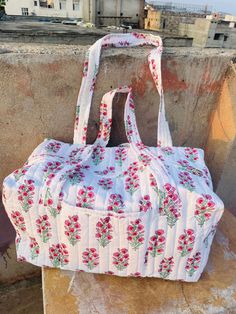 "Cotton Quilted  block print weekend bags  100% cotton fabric SIZE:  medium : 16\" x 8\" x 8 \" large : 18\" x 9\" x 9 Big Size :20\" x 10\" x 10\"  the bags feature two pockets each on the outside   :Color : Assorted & We Have More Color  : Quilted Padding   great for weekend getaways, beach trips and as carry on bags while travelling Ask me for custom orders, personalized pouches or wholesale  CARE: Machine wash separately in cold water" Birthday At College, Floral Duffle Bag, Quilted Weekender Bag, Quilted Duffel Bag, Quilted Travel Bag, Preppy Duffle Bag, Rectangular Cotton Weekender Bag For Travel, Cotton Weekender Bag For Travel, Rectangular Cotton Weekender Bag For Overnight Trips