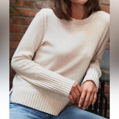 This Is A Beautiful White+Warren 100% Cashmere Sweater With Pointelle Detail Crewneck. A Stand Alone Piece For A Classic Sophisticated Look Cream Cashmere Sweater, Camo Sweater, Thermal Sweater, Navy Blue Sweater, Sophisticated Look, Silk Knit, Small Sweater, Short Sleeve Pullover, A Stand