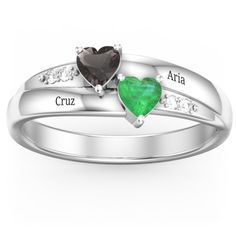 Sterling Silver Double Heart Gemstone Ring with Accents | Jewlr Mother Rings, Diy Valentines Gifts, Heart Gemstone, Double Heart, Two Hearts, Gemstone Ring, Valentine Gifts, Heart Ring, Heart Shapes