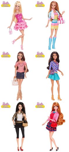 the barbie dolls are all wearing different outfits