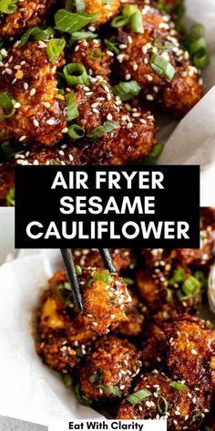 air fryer sesame cauliflower with text overlay