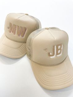 "**follow us on Instagram for restock updates** *additional colors available upon request* Just add INITIALS! Customize these adult and youth foam trucker hats to include a 1-3 letters and an optional heart.  --For bulk orders, other fonts, and logos, please message us for a custom purchase link. Standard height for the initials is 2in. If you would like smaller please note 1\" or 1.5\" tall. Personalization is sized to be no larger than ~2x4 inches on the front of the hat. To add a heart, please specify. Default color for a heart is the front color in your initials.  For additional side stitch location, please also add the following listing to your cart https://justaddletters.etsy.com/listing/1688353659.  For tone-on-tone: tan hat + beige thread champagne hat + ivory thread   green hat + Fitted Hats With Girlfriend Name, Cheap Letter Embroidered Baseball Cap, Cheap Gray Trucker Hat With Letter Print, Cheap Trucker Hat With Letter Patch Snapback, Trucker Hat With Embroidered Logo, One Size, Embroidered Logo Trucker Hat For Baseball Season, Adjustable Trucker Hat With Embroidered Logo For Baseball Season, Personalized Trucker Hat One Size Fits Most, Personalized Trucker Snapback Hat