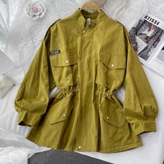 Size: one size Style: commuting Color: gray, ginger Size: total length 71 bust 140 sleeve length 49 Work Clothes Casual, Yellow Windbreaker, Womens Windbreaker, Clothes Casual, Trench Coats Women, Work Clothes, Casual Coat, Womens Fall, Casual Fall