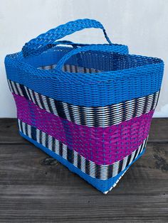 LARGE BASKET: This a very traditional market basket used in Guatemala to do market purchases. It is woven plastic which makes it very resistant. This bag can hold easily 20 pounds and used on a daily basis, it can last 10-20 years without doubt, probably even a LIFETIME. It is a very resistant product. They are handmade carefully by a Guatemalan artisan. They are made to last. In Guatemala, it is possible to find a large selection of this baskets on very bright colors. Even exposed to the water, Traditional Blue Rectangular Bag, Blue Rectangular Straw Travel Bag, Handwoven Blue Square Bag, Blue Woven Bucket Beach Bag, Blue Handwoven Square Bag, Traditional Rectangular Beach Bag For Shopping, Blue Handmade Beach Bag For Shopping, Blue Square Handwoven Bag, Blue Rectangular Straw Bag For Daily Use