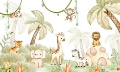 an animal themed wallpaper with jungle animals