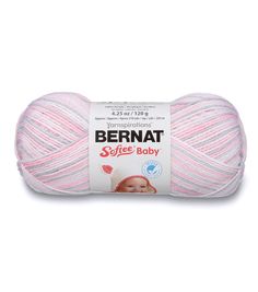 bernat softee baby yarn ball in pink and white, on a white background