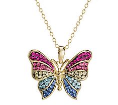 Full of fancy, this butterfly pendant takes flight with colorful crystals throughout. Colorful Crystals, Big Pendant, Butterfly Fashion, Crystal Butterfly, Purple Jewelry, Butterfly Garden, Butterfly Necklace, Rolo Chain, Butterfly Pendant