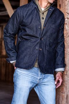 Men's Scout Blazer | Denim Chore Coat Ocean Chore Coat Men, Denim Outfit Men, Selvage Denim, Instagram Men, Denim Outfits, Concept Clothing, American Denim, Hunting Jackets, Knit Men