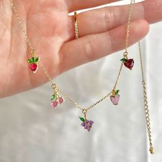 Fruit Basket Choker Trendy Jeweled Jewelry Perfect As A Gift, Trendy Jeweled Dangle Jewelry, Trendy Jewelry Gift, Trendy Jewelry With Sparkling Stones, Trendy Sparkling Stones Jewelry Gift, Trendy Jewelry With Sparkling Stones For Gifts, Cute Berry Colored Jewelry With Fruit Design, Cute Berry-colored Jewelry With Fruit Design, Pink Fruit Design Jewelry