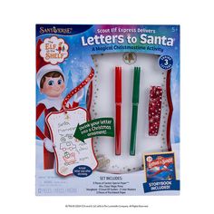 the elf letters to santa activity set includes two markers, an eraser and stickers