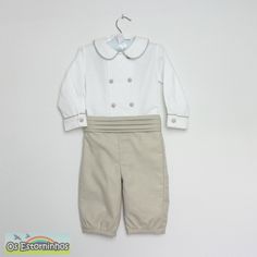 Boys outfit - Double breasted shirt with long sleeves and Below the knee pants - Various colors available The clothing set includes: *Below the knee Pants - Composition: 70% Cotton, 30% Polyester - 100% Cotton Lining - Elastic waistband on the back - Sash can't be removed *White Double breasted shirt with long sleeves - 100% Cotton fabric - Buttons covered with matching fabric - Peter pan collar trimmed in matching fabric - Long sleeves [Size] Please check the measurements I use to make the piec White Cotton Sets For Workwear, Classic Collared Sets For Spring, Classic Spring Sets With Collared Shape, Classic White Collared Sets, White Long Sleeve Sets With Button Closure, Cream Long Sleeve Sets For Workwear, Beige Long Sleeve Sets With Buttons, Classic White Sets For Fall, Classic Cotton Set For Spring