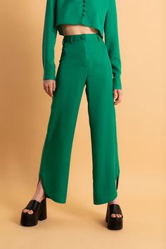 Shop the classic Gina High Waisted Pant in Emerald Green from Santos by Monica. Made from 100% TENCEL Apparel, these pants are lightweight and sustainable. Perfect for summer! Fitted Straight Rayon Pants, Chic Fitted Rayon Pants, Spring Workwear Viscose Wide Leg Pants, Viscose Straight Pants For Work, Straight Viscose Pants For Work, Chic Ankle-length Rayon Pants, Viscose Ankle-length Work Pants, Viscose Ankle-length Pants For Work, Spring Workwear Wide Leg Viscose Pants