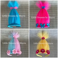 welcome to Little Dreams by Mayra These headbands are just perfect to give as a favor in your trolls party, just imagine all the little girls running around feeling and playing like cute happy trolls! Listing prices is set for only one or  for groups of 3,5, 10 and 20headbands but if you need a different number just send me a message and will come back to you with the price *If you need a different color just send me a message Shipping Processing time is 5-10 business days and after that: I use USPS Priority mail for orders ship to USA, this service takes 2-4 business days to deliver I use USPS First Class for international orders, this service takes 5-20 business days to deliver If you need your order to be delivered faster you can upgrade at checkout  f you have any question pls just sen Tulle Headband, Trolls Party, Girls Costumes, Troll Party, Just Imagine, Cute Happy, Girl Running, Girl Costumes, Wedding Basket