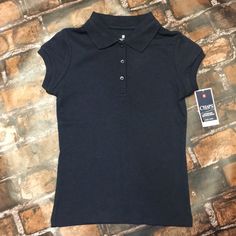 Solid Navy Blue Short Sleeve Polo Shirt. New With Tags Basic Blue School Tops, Basic Blue Tops For School, Fitted Casual Polo Shirt For School, Fitted Solid Polo Shirt For School, Fitted Polo Shirt For School, Navy Casual Tops For School, Fitted Solid Color Tops For School, Solid Fitted Tops For School, Basic Fitted Tops For School