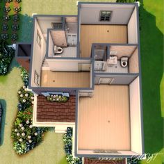 an aerial view of a house with three rooms