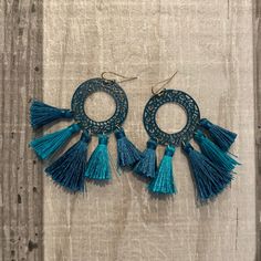 Circular Earrings With Hanging Tassels (For Pierced Ears). New Without Tags. Smoke Free Home. Blue Bohemian Hoop Earrings For Party, Bohemian Blue Hoop Earrings For Party, Blue Bohemian Metal Hoop Earrings, Bohemian Blue Hypoallergenic Hoop Earrings, Blue Bohemian Hoop Earrings For Pierced Ears, Blue Bohemian Hoop Earrings, Blue Tassel Beach Earrings, Hanging Tassels, Circular Earrings