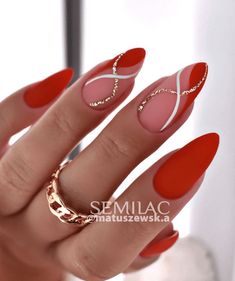 Matte Red Nail Art Red Nails Design Ideas Classy, Red Nail Designs Classy Almond, Red And White Nails, Red Acrylic Nails, Valentine Nails, Nail Designs Valentines, Red Nail Designs, Makijaż Smokey Eye, Christmas Nails Acrylic