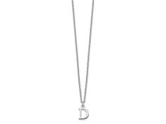 Rhodium over sterling silver cut-out letter "D" initial necklace with polished finish and lobster claw clasp. Chain measures approximately 18"L x 1/16"W, charm measures 7/16"L x 1/4"W. D Initial Necklace, D Initial, Cut Out Letters, Dior Necklace, D Design, Letter D, Initial Necklace, Christmas List, Lobster Claw