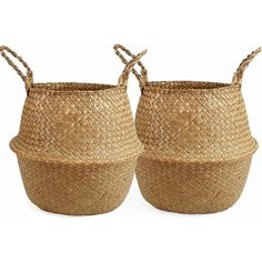 two woven baskets sitting next to each other