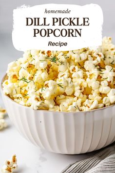 dill pickle popcorn Dill Pickle Foods, Pickle Popcorn Seasoning, 5 Minute Snacks Savory, Dill Popcorn Seasoning Recipe, Dill Pickle Food Recipes, Dill Pickle Snacks, Savory Popcorn Seasoning, Dill Pickle Snack Ideas, Best Homemade Snacks