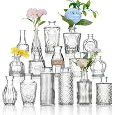 an assortment of vases with flowers in them