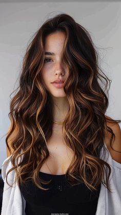 Dark Brown Hair Color, Long Wavy Hair, Hair Inspo Color, Dark Brown Hair, Light Brown Hair, Hair Color Trends, Brown Hair Colors, Hair Transformation