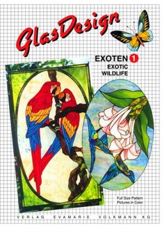 glass design book with two pictures of birds and flowers on the front, one has a butterfly