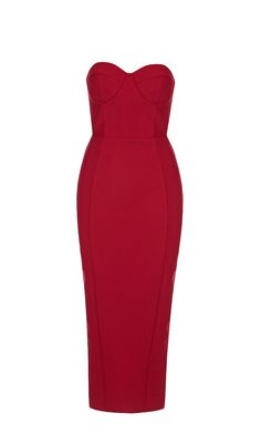 CUT OUT SPLIT STRAPLESS BANDAGE MIDI DRESS IN RED Embellished Jumpsuit, Satin Corset Dress, Plunge Mini Dress, Bandage Midi Dress, Dress Women Elegant, Romantic Date, Date Nights, Wedding Receptions, Stretch Satin