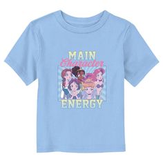 No need for your kids to pick a favorite princess anymore! They can celebrate all their beloved characters with the officially licensed Toddlers' Disney Main Character Energy Graphic T-Shirt! This unique design features Tiana, Cinderella, Belle, Ariel, and Snow White portrayed in anime-inspired designs, along with the phrase: "Main Character Energy" printed across the front. Surprise your little ones with something cute today with this new apparel, an ideal pick for Disney fans of all ages! Short Sleeve T-shirt With Character Print, Cute Character Print T-shirt For Disney Fan Events, Kawaii Character Print Fan Merchandise Tops, Kawaii Character Print Tops For Fan Merchandise, Blue Anime Print Tops For Fan Merchandise, Disney Princess Tiana, Main Character Energy, Disney With A Toddler, All Disney Princesses