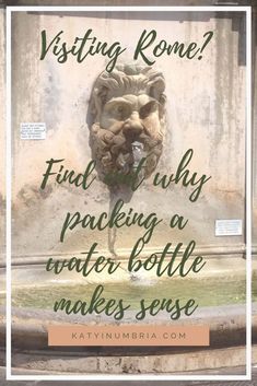 a fountain with the words visiting rome? find out why packing a water bottle makes sense