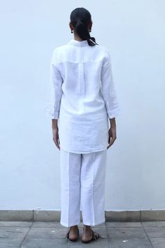 Shop for Linen Bloom White Linen Floral Embroidered Shirt for Women Online at Aza Fashions Traditional White Linen Shirt, Traditional White Linen Blouse, Long Sleeve Linen Kurta For Work, Casual White Linen Kurta, Traditional Linen Tops With Chikankari Embroidery, Embroidered White Linen Blouse, White Embroidered Linen Blouse, White Relaxed Fit Linen Sets, Traditional Linen Workwear Sets