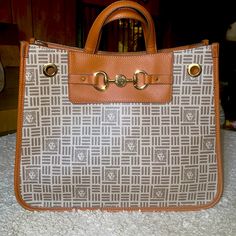 In Excellent Condition Looks Brand New Do Not Have Long Straps But The Entire Bag Inside Out Looks Brand New Trendy Brown Satchel With Branded Hardware, Beige Satchel With Branded Hardware For Daily Use, Beige Double Handle Satchel With Branded Hardware, Trendy Beige Bag With Branded Hardware, Casual Beige Bag With Branded Hardware, Anne Klein Bags, Bag Inside, Anne Klein, Womens Tote Bags