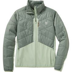 Women's AKHG Outer Limit Hybrid Jacket | Duluth Trading Company Fitted Moisture-wicking Outerwear For Outdoor Activities, Green Midweight Nylon Outerwear, Nylon Long Sleeve Sport Coat For Outdoor Activities, Functional Midweight Long Sleeve Outerwear, Recycled Polyester Long Sleeve Outerwear For Outdoor Activities, Athleisure Track Jacket For Fall Hiking, Nylon Athleisure Outerwear For Hiking, Midweight Recycled Polyester Outerwear For Outdoor, Midweight Recycled Polyester Outerwear For Outdoor Activities