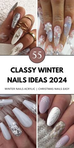 Nails 2024 Christmas, Winter Gel Nails Ideas 2024, Winter 2024 Nails, Winter Nail Designs Classy, Fun Winter Nails, Winter Acrylics, Classy Winter Nails, Winter Nail Trends, Winter Nail Ideas