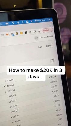 a tablet with the text how to make $ 20k in 3 days