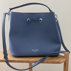 Kate Spade Bucket Bag Almost Brand New, Just A Little Stain Inside (It Shows In The Picture) Blue Double Handle Bucket Bag For Errands, Blue Satchel Bucket Bag With Dust Bag, Blue Bucket Bag With Detachable Handle For Errands, Blue Bucket Bags For Errands, Blue Formal Bucket Bag, Formal Blue Bucket Bag, Blue Bucket Bag With Detachable Handle, Blue Satchel Bucket Bag For Errands, Blue Bucket Bag With Removable Pouch For Errands