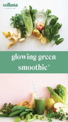 green smoothie with fruits and vegetables on the side