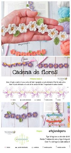 the instructions for crocheted flowers are shown