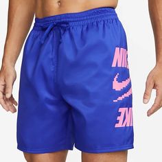 New With Tags. Never Worn. Nike Men's Hybrid 7" Logo Volley Hybrid Swim Trunks / Shorts - Blue With Pink Nike Logo Swoosh Color: Blue / Pink Sizes: 1 - L (Large) 1 - Xxl (Extra Extra Large) Sold Out Online! Benefits Can Be Worn As Shorts Or Swim Trunks Stretch Waistband With Internal Drawcord Creates A Comfortable Fit. Built-In Breathable Mesh Brief Enhances Comfort And Support. Back Patch Pocket With Grommet Helps With Water Drainage. Product Details Body: 100% Polyester. Lining: 50% Polyester/ Nike Sporty Bottoms For Poolside, Nike Swimming Bottoms For Beach, Nike Swimming Bottoms For Beach Season, Nike Bottoms For Swimming And Beach Season, Nike Swim Bottoms For Beach Season, Nike Sports Swim Shorts, Nike Casual Swimwear For Beach Season, Nike Sporty Swimwear For Summer, Casual Nike Swimwear For Beach Season