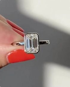 Bezel Set Moissanite Engagement Ring Emerald Cut Wedding Ring Anniversary Gifts Bezel Set Wedding Ring, Wedding Rings Emerald Cut, Bezel Set Diamond Ring, Emerald Ring Engagement Diamond, Bezel Set Engagement Ring, Ring Emerald Cut, Emerald Wedding Rings, Bezel Engagement Ring, Gold Promise Rings