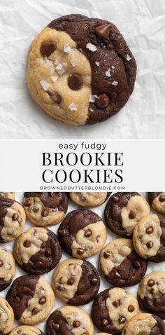 chocolate chip cookies with sea salt on top and the words, easy fudge cookie cookies