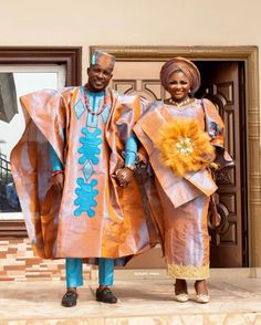 This beautiful burnt orange and blue attire is made from Asooke from the western part of Nigeria, mostly worn to traditional occasions and speak class in all ramification owing to the great sewing techniques and finishing put into it. It is very suitable for a wedding dress and give you that royal and classy look. We can also customize it in any colour of your choice. The female attire consists of 1. Skirt 2. Blouse 3. headgear (or Autogele) 4. shoulder shash. The male attire consists of 1. Agba Blue Traditional Wear For Ceremony, Brown Traditional Wear With Patterns For Wedding, Orange Traditional Wear For Wedding, Traditional Brown Wedding Sets, Male Attire, Nigerian Outfits, Women Suits Wedding, Traditional Wedding Attire, African Traditional Wedding