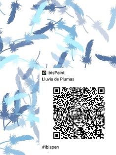 blue feathers flying in the air with qr - code on it's side