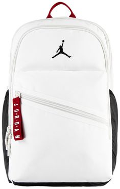 Fit & Design: Sporty Jordan backpack Spacious main zippered compartment with a built-in laptop sleeve Front compartment complete with organizational pocket for smaller items Side bottle pockets Adjustable chest strap and padded straps for comfort Additional Details: Spot clean White Backpack With Zipper Closure For Outdoor, White Backpack With Zipper For Outdoor Activities, White Nylon Backpack With Zipper Pocket, Sports Backpack With Zipper Pocket, White Travel Backpack With Water Bottle Pocket, Functional White Backpack, White Backpack With Water Bottle Pocket, White Backpack With Functional Pockets, Jordan Backpack